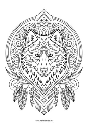 Wolf Mandala für Erwachsene kostenfrei drucken