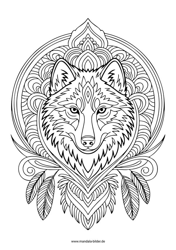 Wolf Mandala für Erwachsene zum Ausdrucken kostenlos