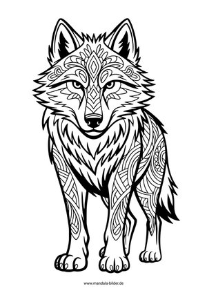 Wolf mit Mandalamuster kostenlos drucken und ausmalen