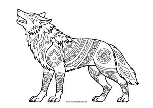 Wolf mit Muster als Mandala PDF Vorlage
