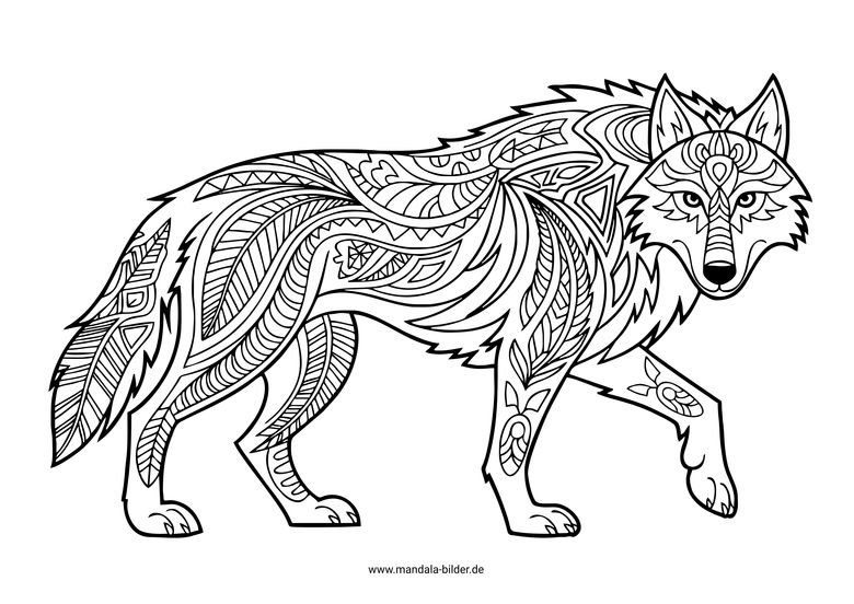 Wolf von der Seite Mandala zum Ausdrucken