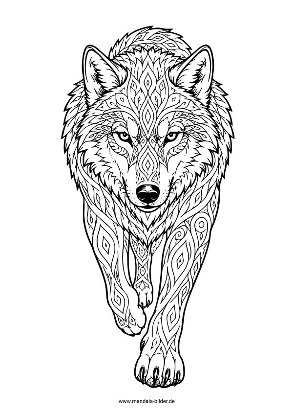 Wolf von vorne Mandala-Ausmalbild