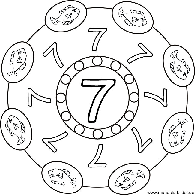 Zahlenbild - Kinder Mandala mit der Zahl Sieben